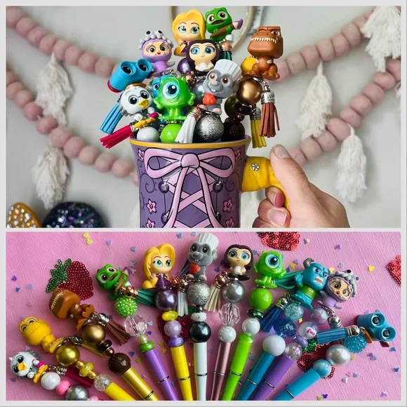 ✨😍 Disney Doorable beaded Pens handmade✍️ princess pixar Toy Story muppets - Picture 1 of 16
